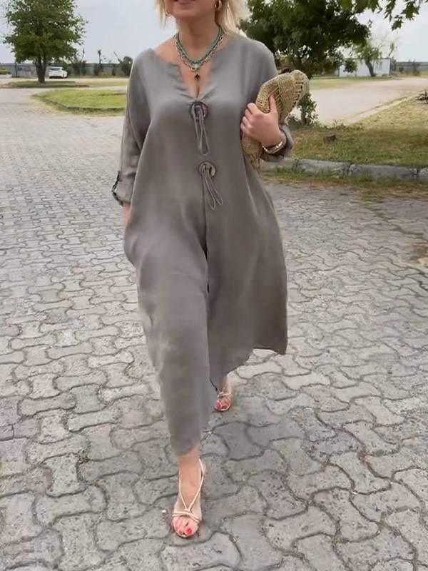 🎁👗Cotton and linen dress with a V-neck