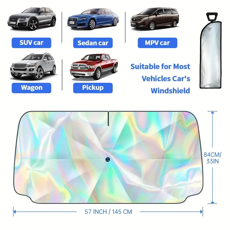 2024 windshield sun shade iridescent foldable car umbrella with 360 rotating shaft   front windshield protector for sedans suvs wagons pickups   uv sun blocker details 0