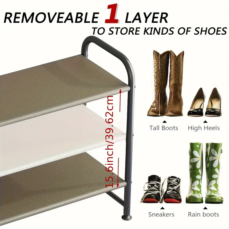   shoe rack 3 tier long storage organizer wide metal shoe shelf for closet entryway details 4