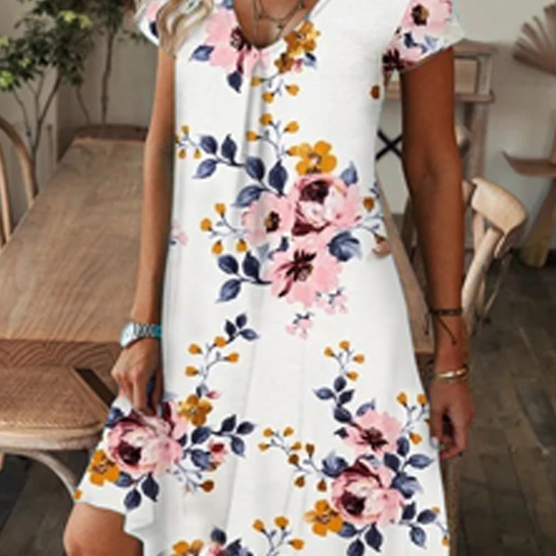 [S-5XL]🌺Women's Elegant Floral Print V-Neck Long Dress