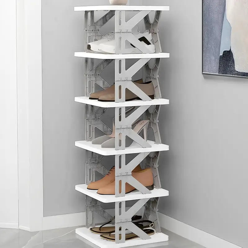 space saving 3 4 5 6 tier foldable shoe rack organizer no plastic to 20kg bedroom entryway closet living room hallway white details 2