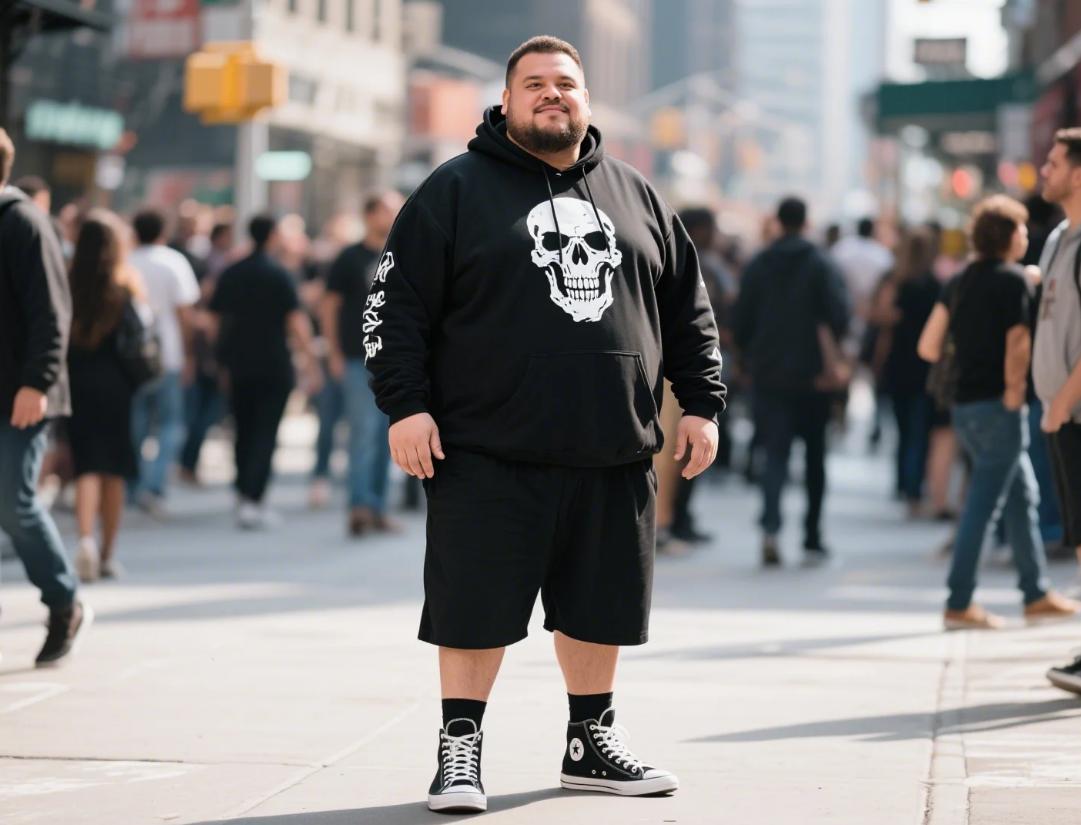 A man wearing stylish hip-hop 2-piece hoodie set