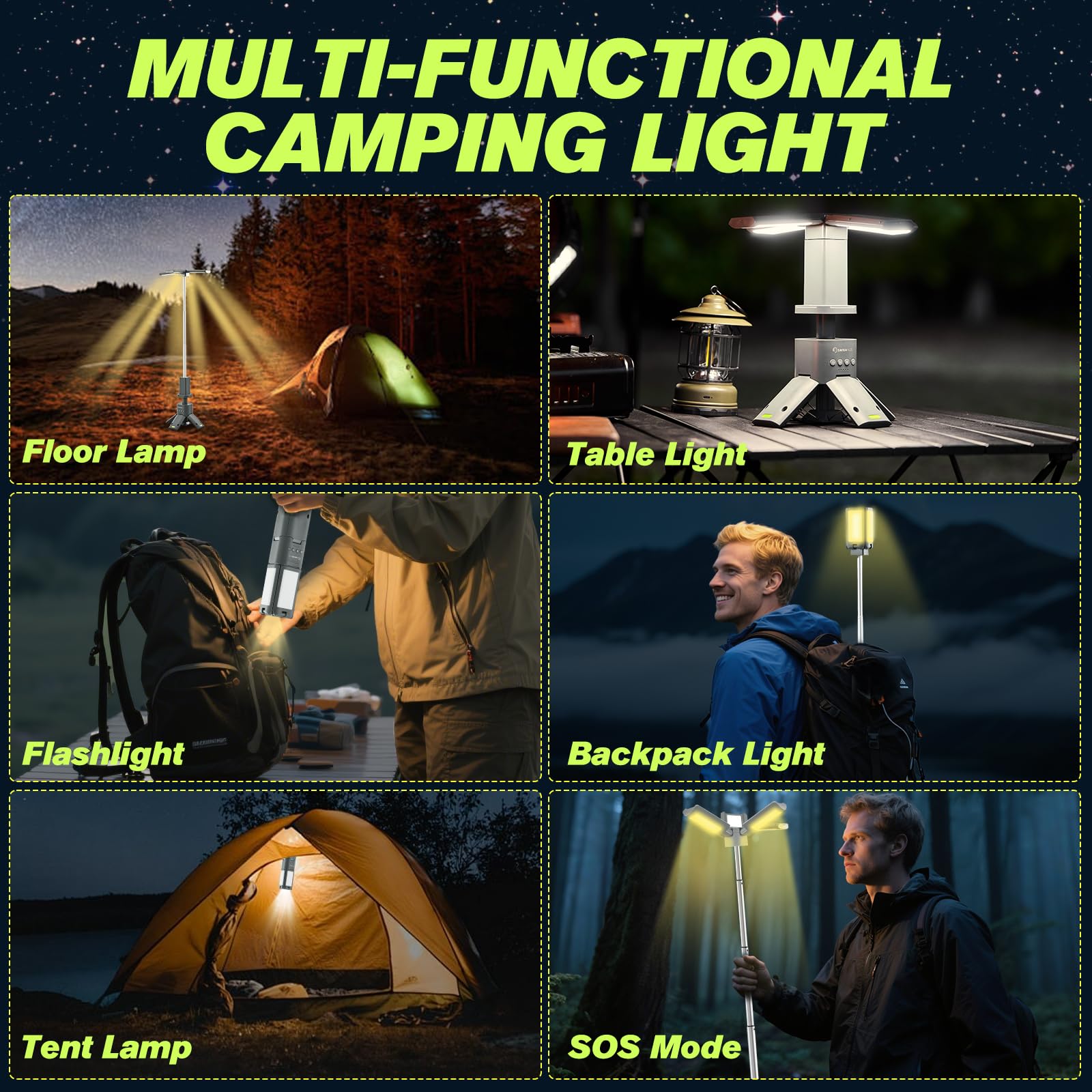 Saker Telescopic Rechargeable Camping Lantern 14000mAh  6000LM, Magnetic, Dimmable, IPX5 Waterproof