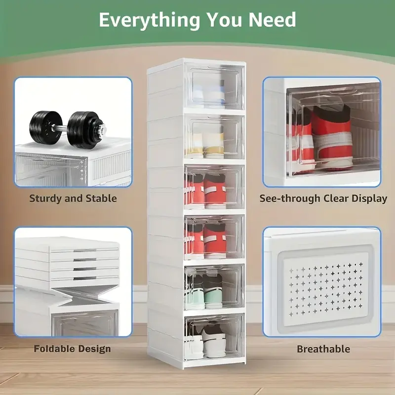 6 layer foldable shoe box foldable shoe rack collapsible storage box   to15 free standing bins stackable plastic tote with lids organizing installation free clear dustproof 6 layers closet organization systems closet organizers and storage details 3