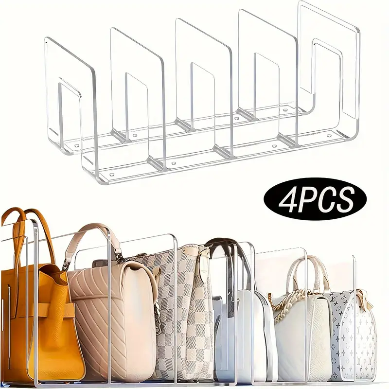 4 tier clear acrylic organizer for purses handbags books multi purpose desktop storage rack with 4 sections for neat organization utility racks details 0