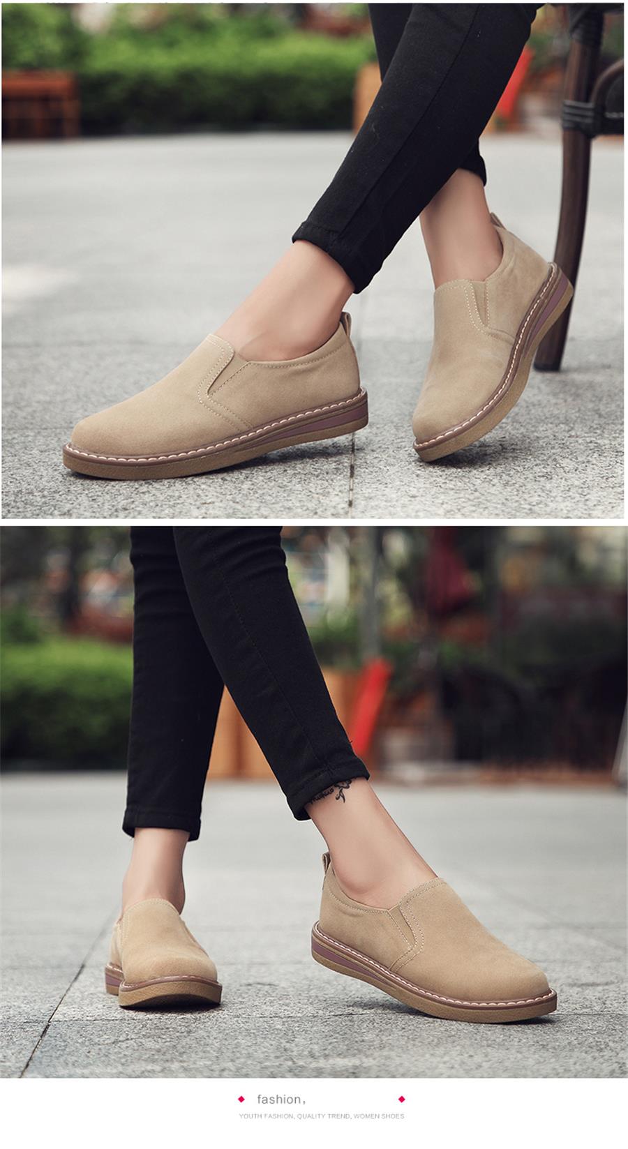 STS BRAND 2019 New Spring Women Flats Sneakers Suede Leather Round Toe Shoes Casual Shoes Women Slip On Flat Loafers Fazz Oxford (11)