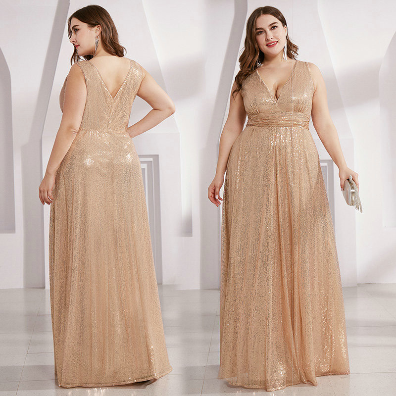 Elegant V-Neck Sequins Plus Size Long Prom Dress On Sale