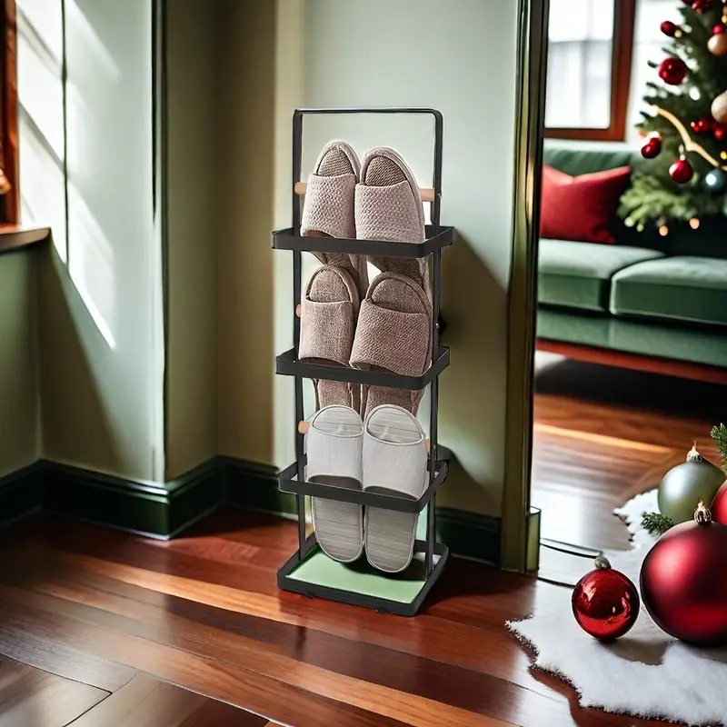   stackable multi layer shoe rack   black   entryway closet garage bedroom storage details 2