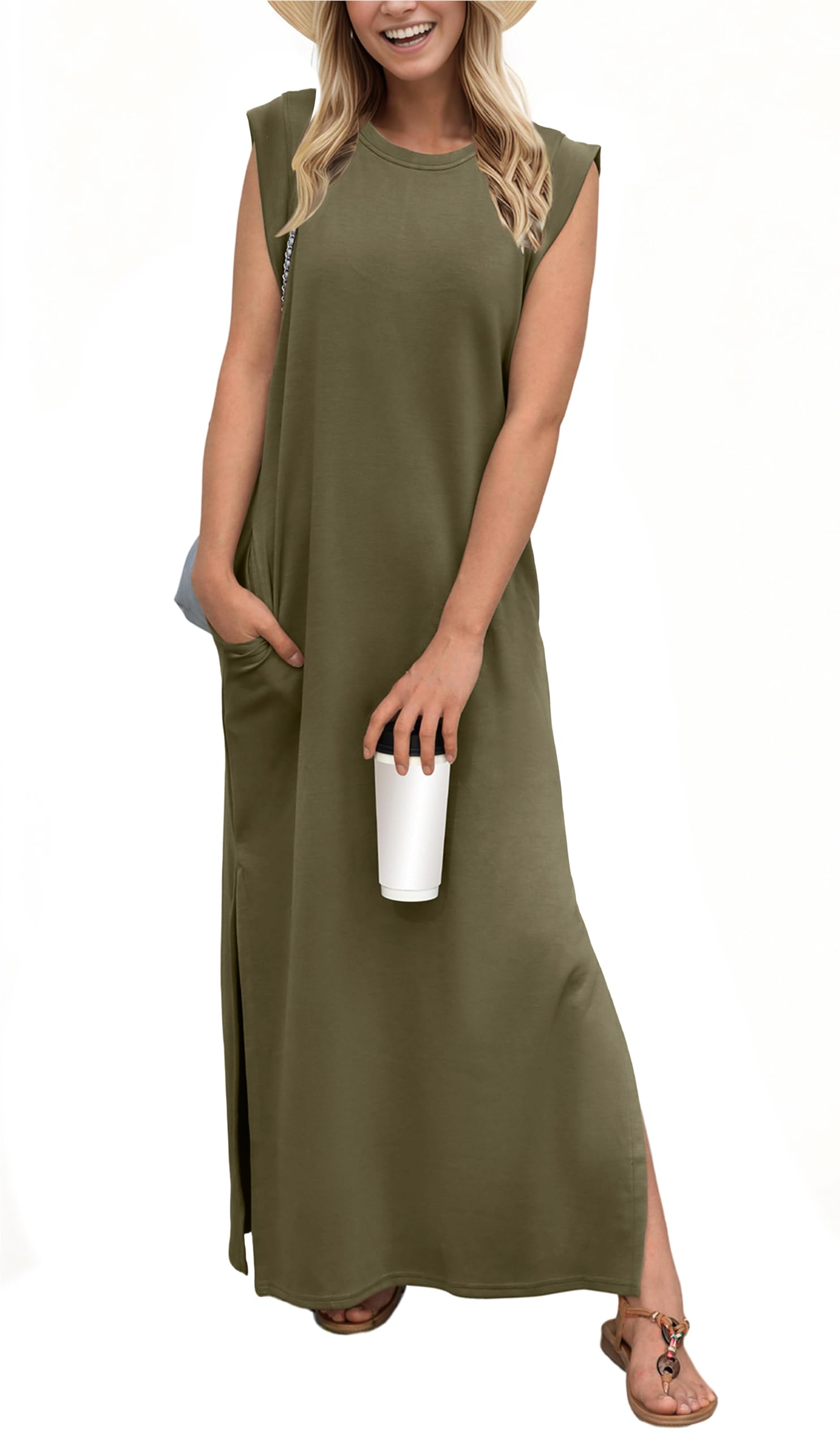 Women's loose maxi dress with slit and no pleats