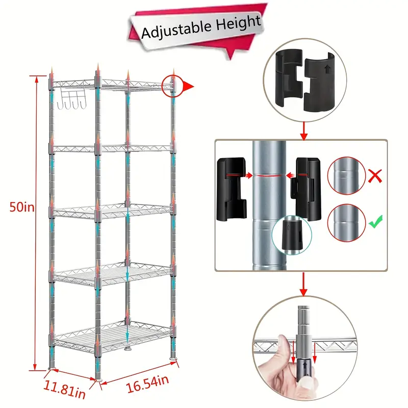 5 tier wire shelving 5 shelves unit metal storage rack   organizer   pantry closet kitchen laundry organization details 2