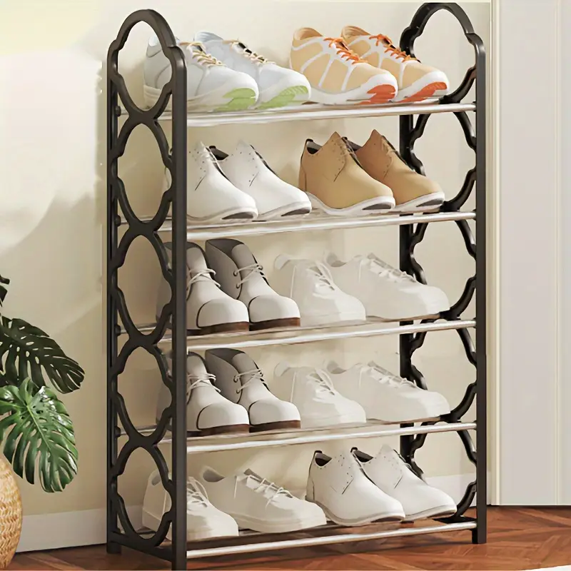 1pc five story simple vertical shoe rack 8 6mm metal steel pipe and thickened plastic side panel toiletries storage rack living room bathroom bedroom     scattered item storage shoe rack   portable details 7