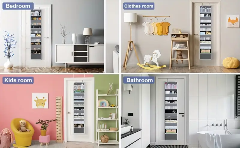 6 shelf over the door organizer with 8 large pockets anti tilt hanging storage for pantry nursery bathroom bedroom kitchen dorm camper gray polyester multi room organizer kitchen organizers and storage details 2