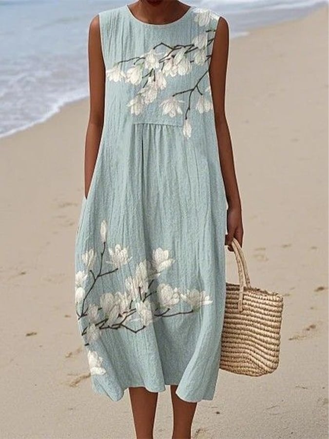 Women's Casual Floral Print Round Neck Sleeveless Dress