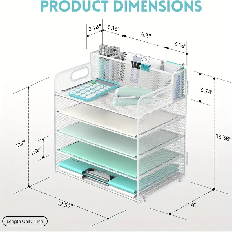 5 tier desk storage rack with handle   pen holders desk organizer with grid paper file sorter office supplies paper tray storage box details 7