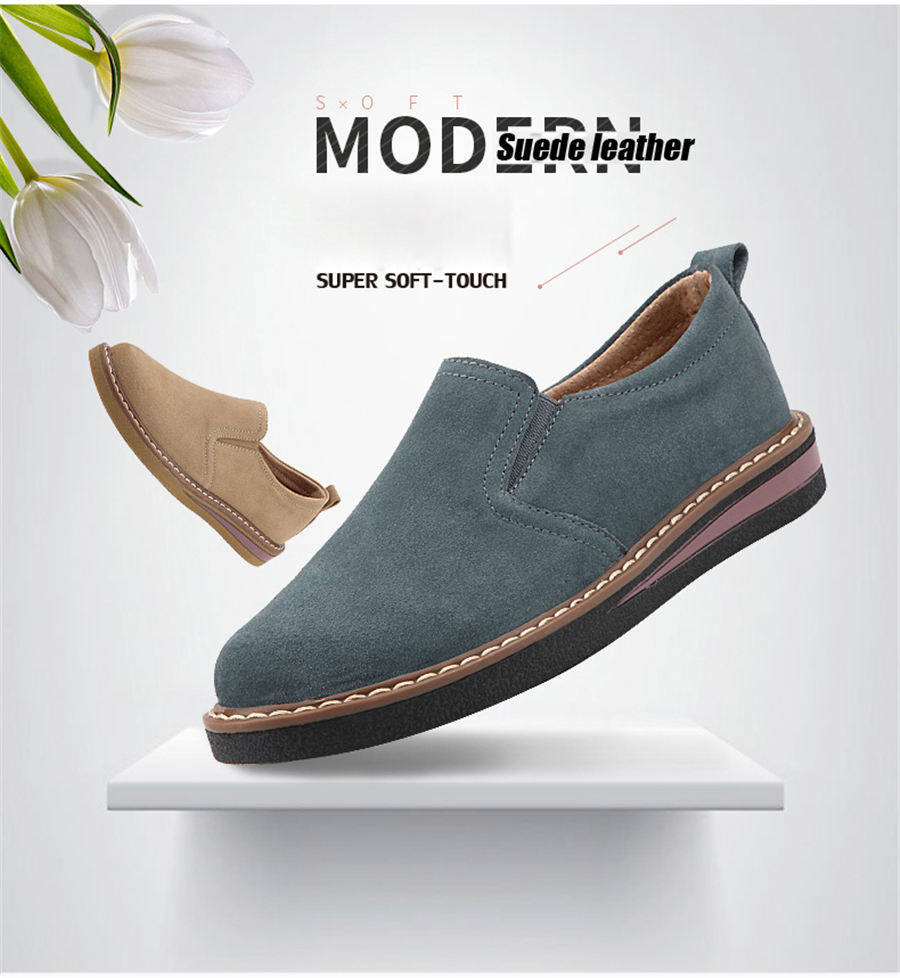 STS BRAND 2019 New Spring Women Flats Sneakers Suede Leather Round Toe Shoes Casual Shoes Women Slip On Flat Loafers Fazz Oxford (23)