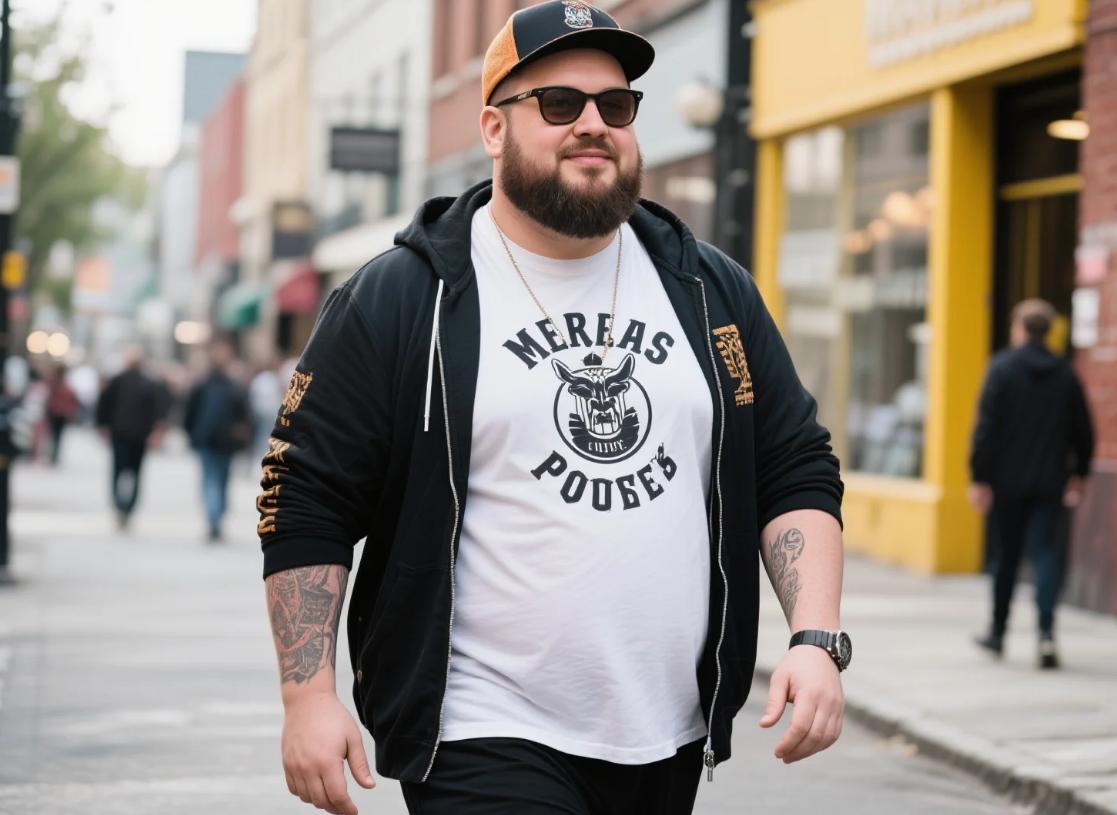 A big and tall man in casual streetwear