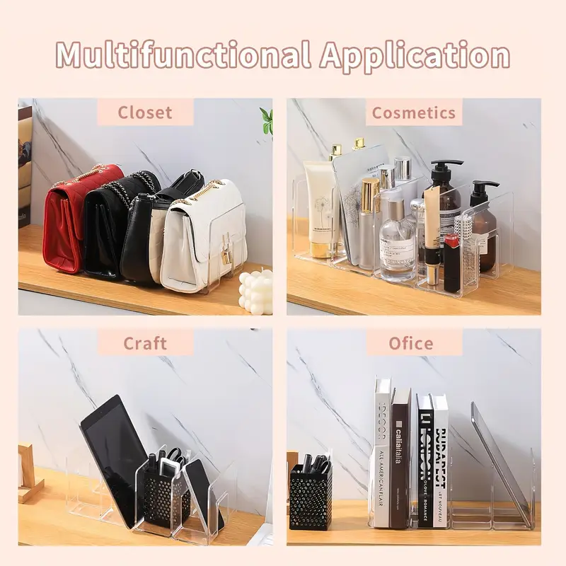 4 tier clear acrylic organizer for purses handbags books multi purpose desktop storage rack with 4 sections for neat organization utility racks details 4