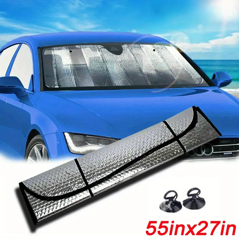 a car windshield sunshade the front window   folded sunshade to prevent ultraviolet   and reduce the temperature inside the car suitable for most vehicles details 0