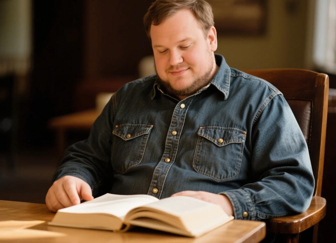 A big man wear long-sleeve Western shirts