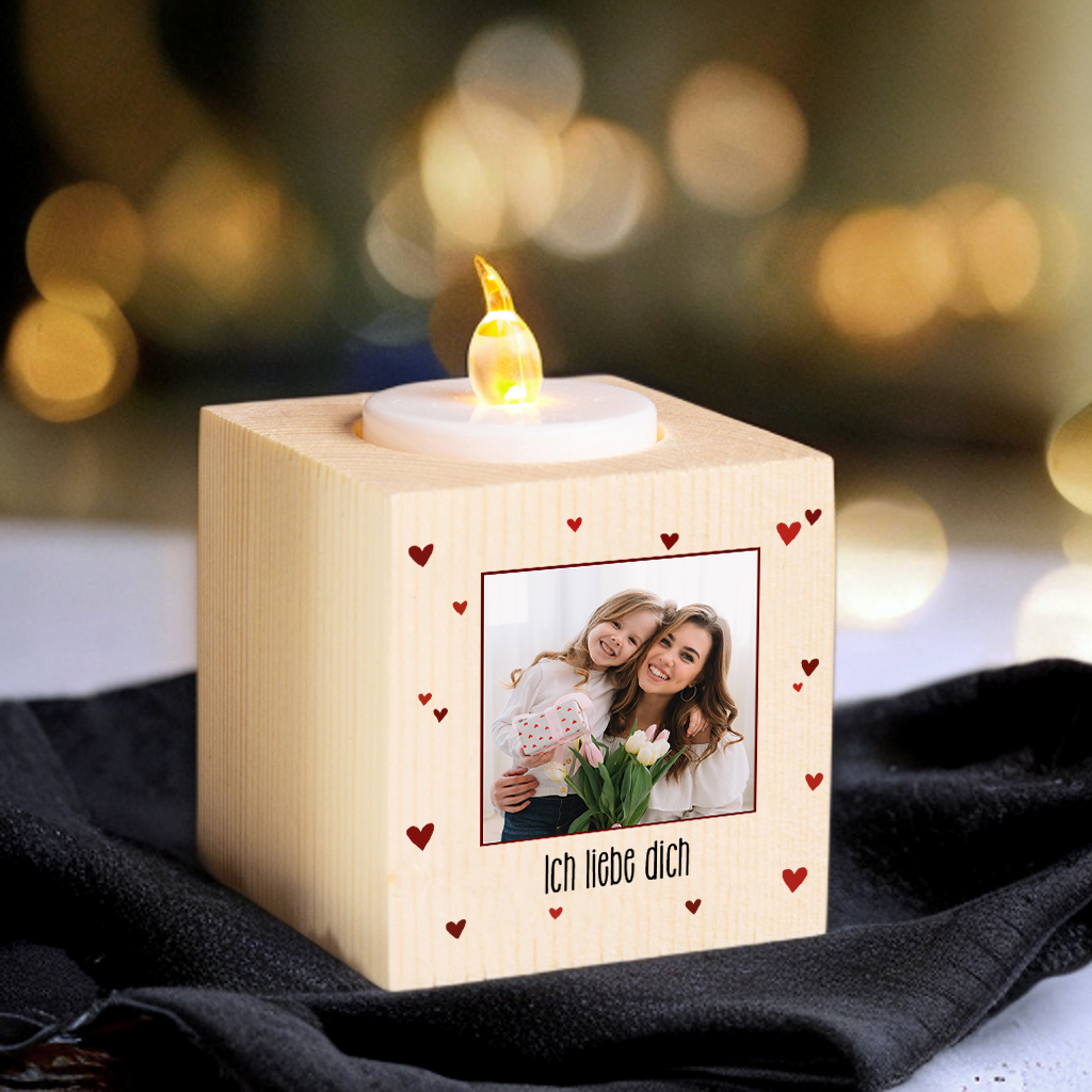 Holz Kompliment Kerzenhalter Personalisierter Foto & Text 1 bedruckte Seite für Nichte