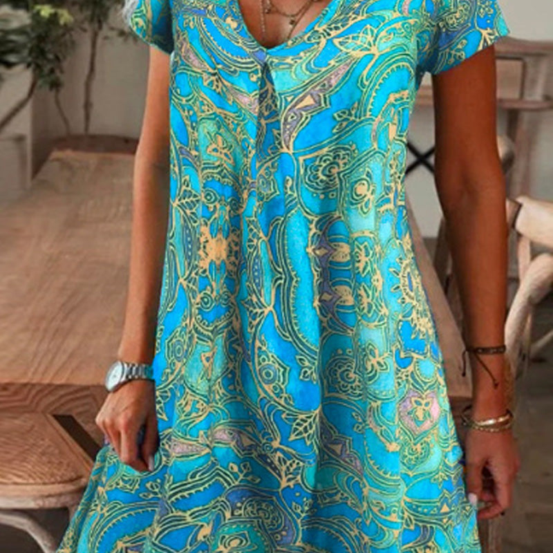 [S-5XL]🌺Women's Elegant Floral Print V-Neck Long Dress