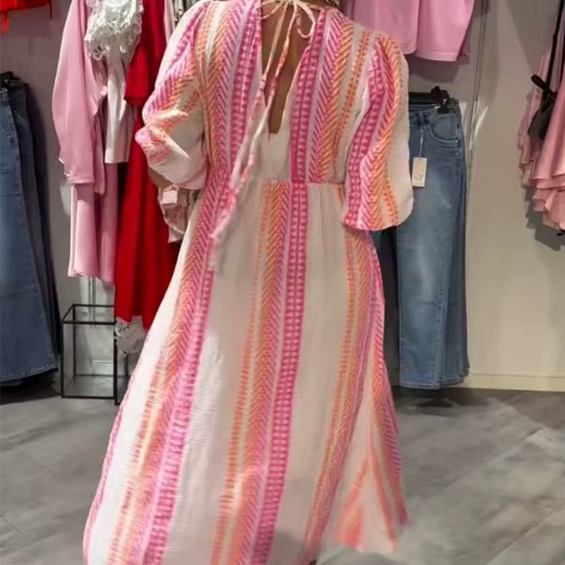 Women's printed V-neck dress