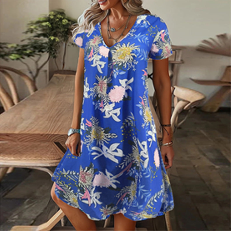 [S-5XL]🌺Women's Elegant Floral Print V-Neck Long Dress
