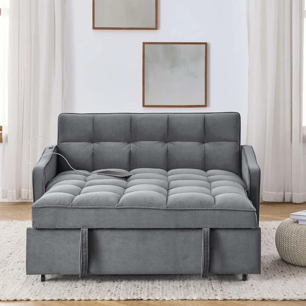 3 in 1 Sleeper Sofa Couch Bed with USB & Type C Port, 52" Small Modern ...