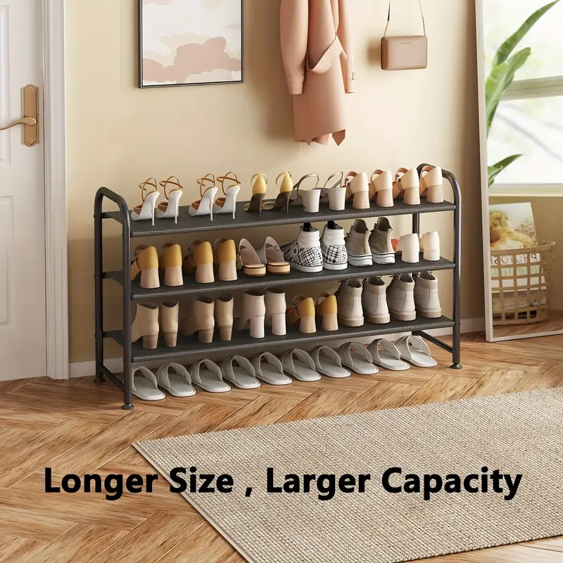   shoe rack 3 tier long storage organizer wide metal shoe shelf for closet entryway details 3