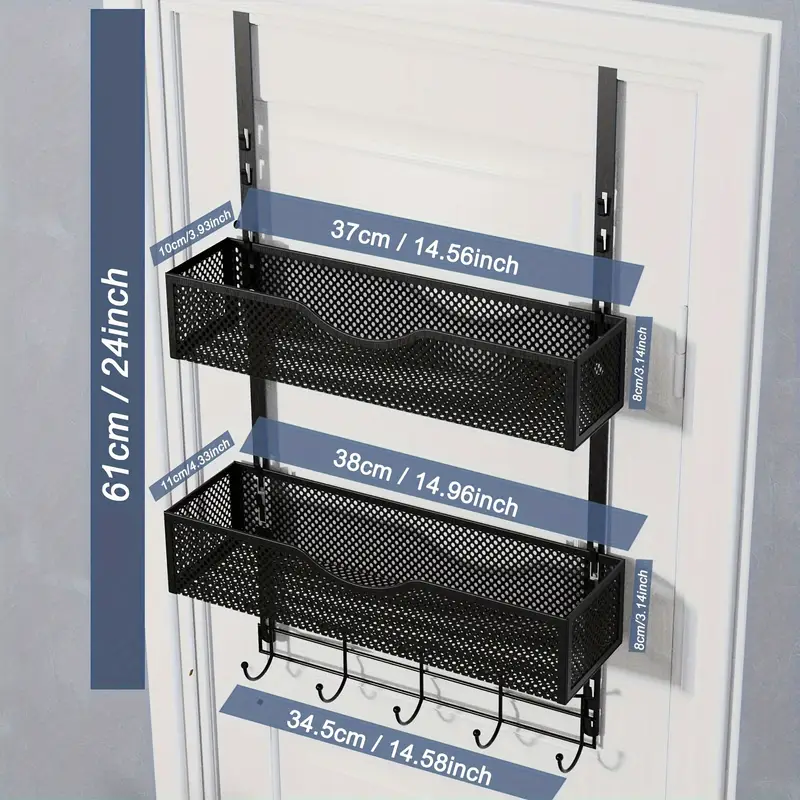 1pc over the door hanging organizer door back coat rack with hooks 2 mesh baskets back of door storage organizer for bathroom bedroom kitchen office etc space saving details 3