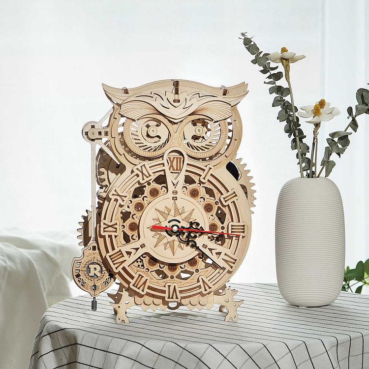 ROKR Owl Clock Mechanical Gears 3D Wooden Puzzle LK503 | Robotime Online