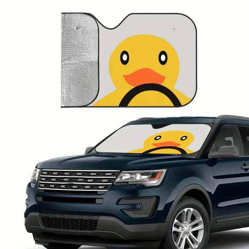 cute duck car windshield sun shade heat shield visor for jeep suv scratch proof aluminum bubble material windshield cover with storage straps 27 5x51 inch details 0