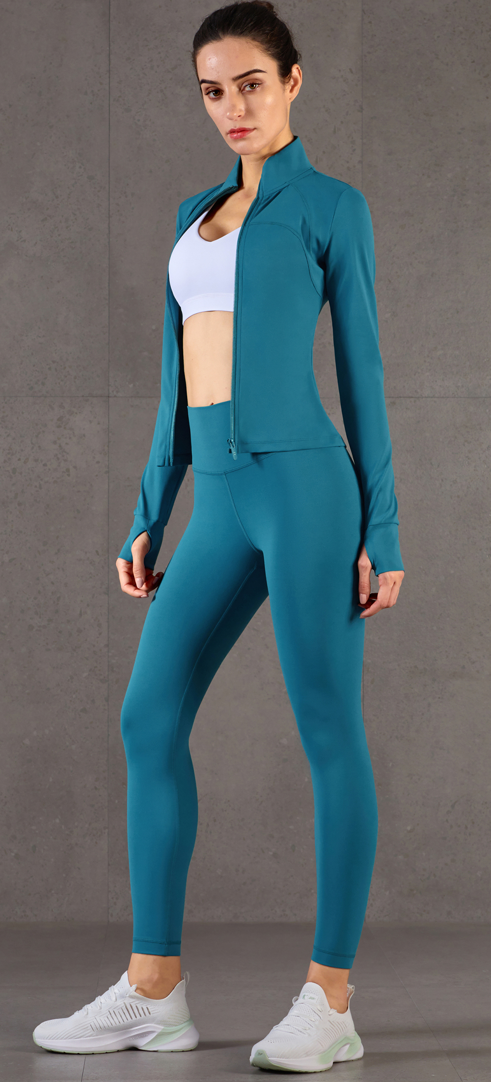 Hergymclothing ladies athletic jackets blue and comfortable workout pants blue