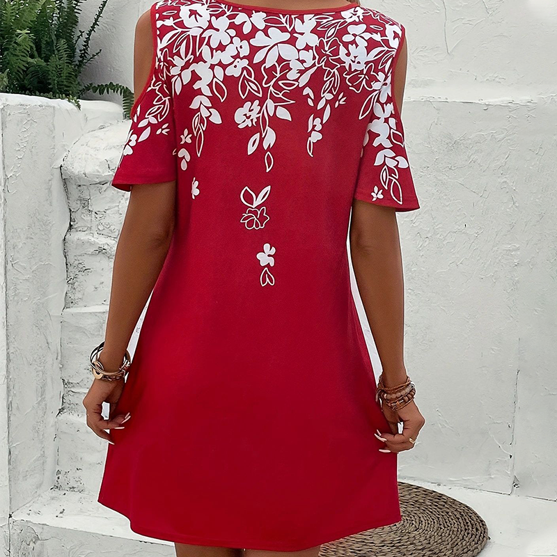 🌼[S-5XL]Floral Print Midi Dress with Cut-Out Sleeves