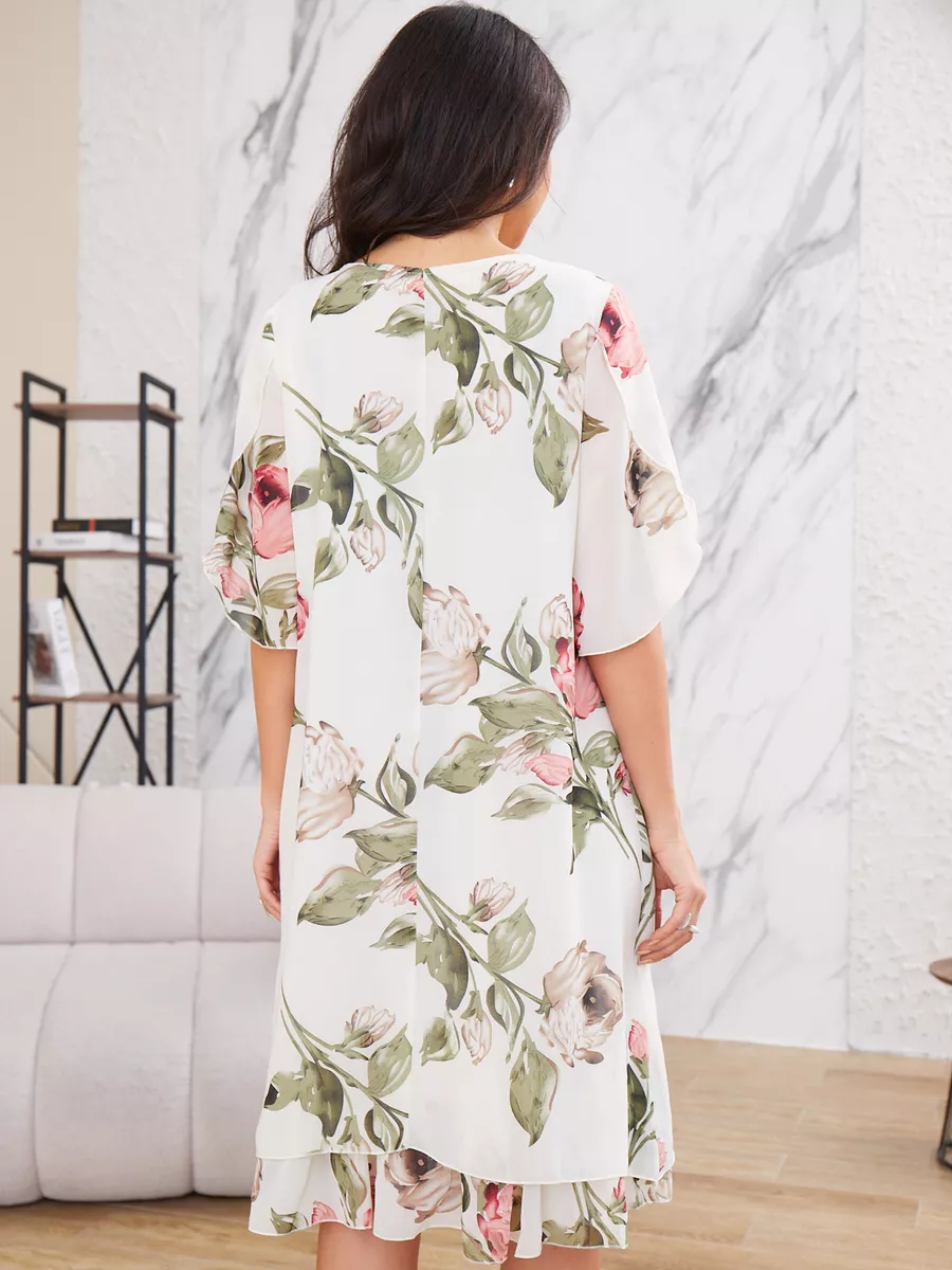 ❀Elegant women's half-sleeved chiffon dress with print