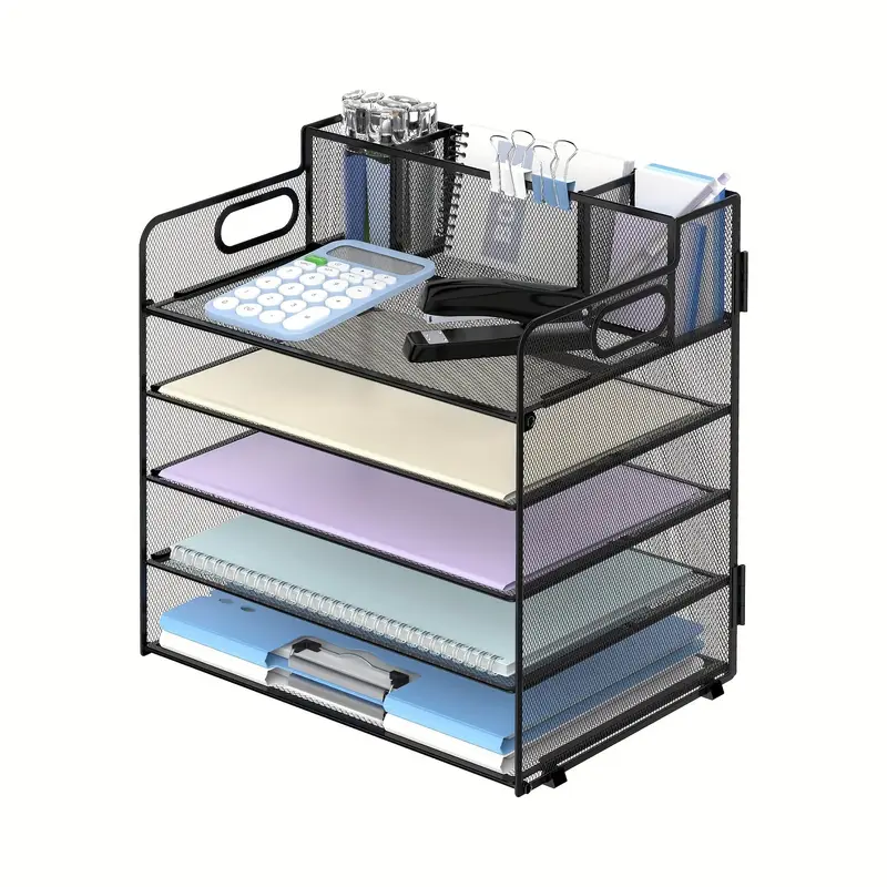 5 tier desk storage rack with handle   pen holders desk organizer with grid paper file sorter office supplies paper tray storage box details 1