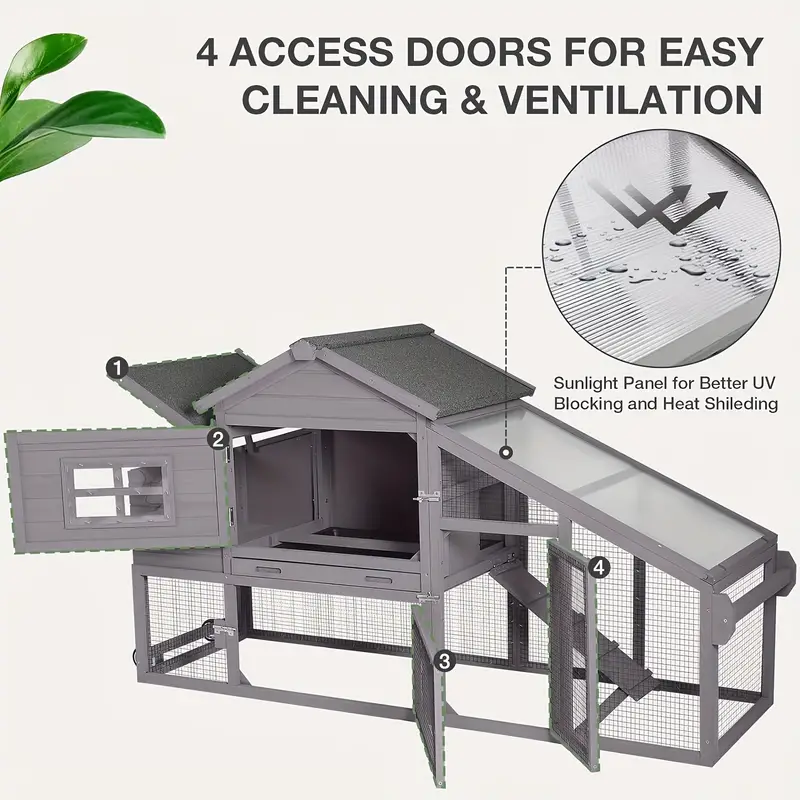 Gallinero expandible   para gallinas para exteriores con ruedas, caja nido, bandeja extra&iacute;ble a prueba de fugas y panel de techo resistente a los rayos UV detalles 1