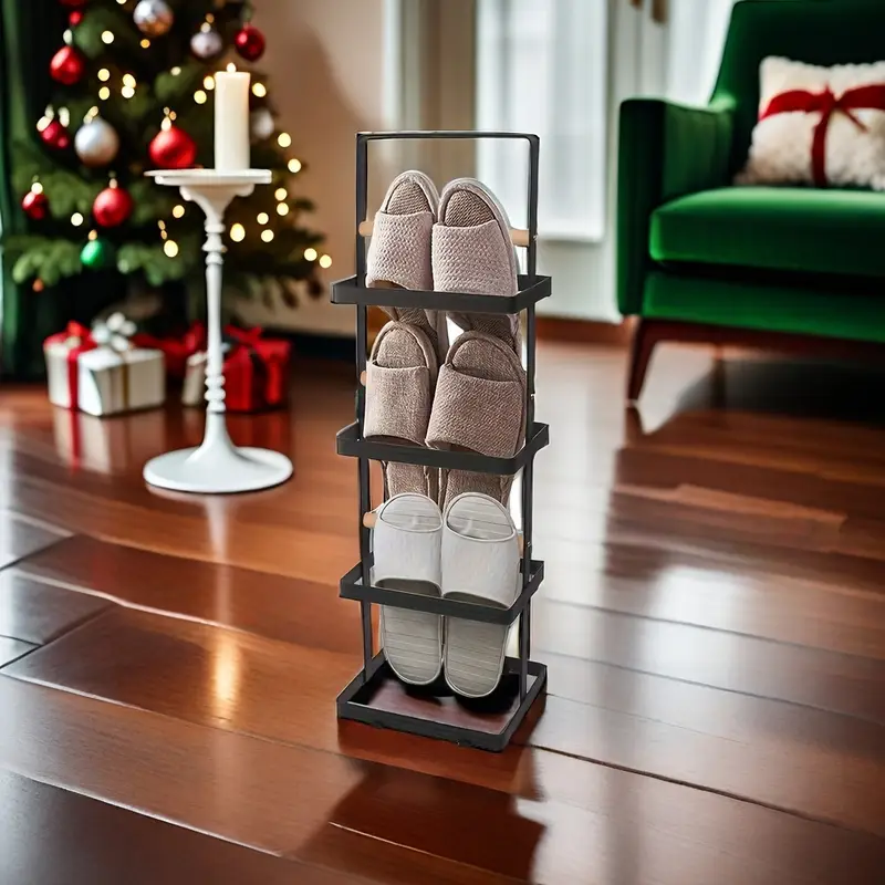   stackable multi layer shoe rack   black   entryway closet garage bedroom storage details 5