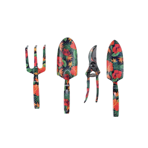 spade 4 piece decorative garden tool set - trowel, pruning shears, cultivator fork gift set