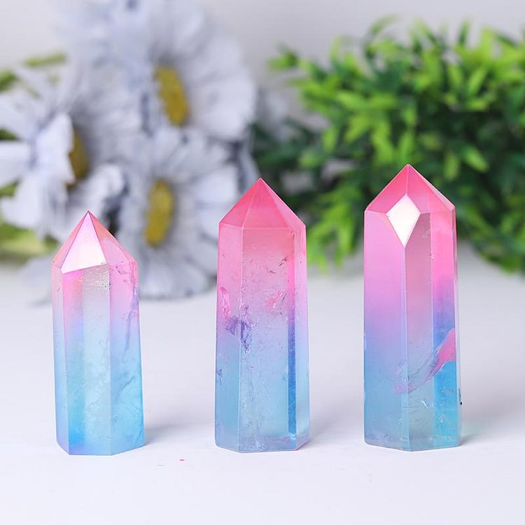 Pink and Blue Aura Clear Quartz Points Colorful Quartz Tower Crystal wholesale suppliers