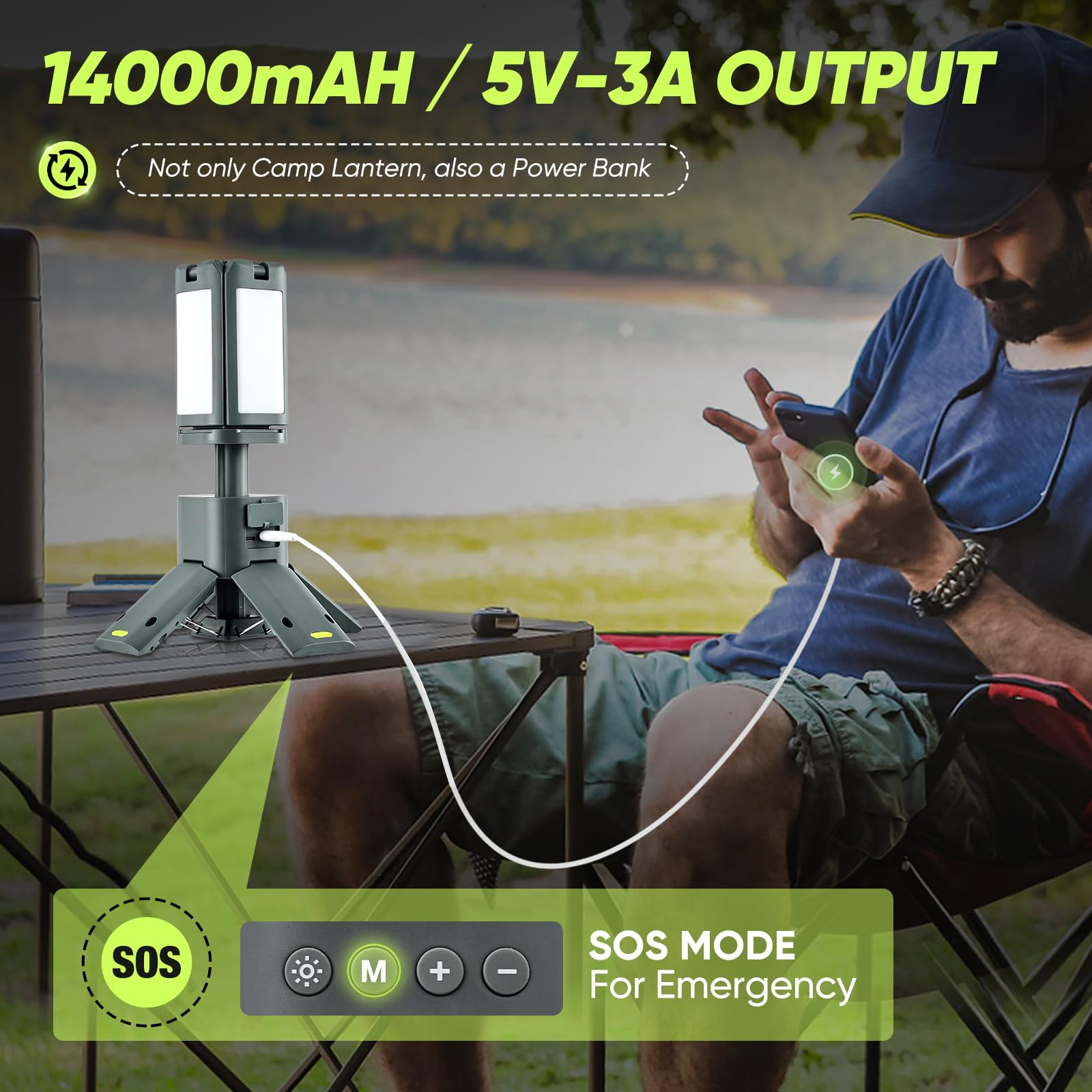 Saker Telescopic Rechargeable Camping Lantern 14000mAh  6000LM, Magnetic, Dimmable, IPX5 Waterproof