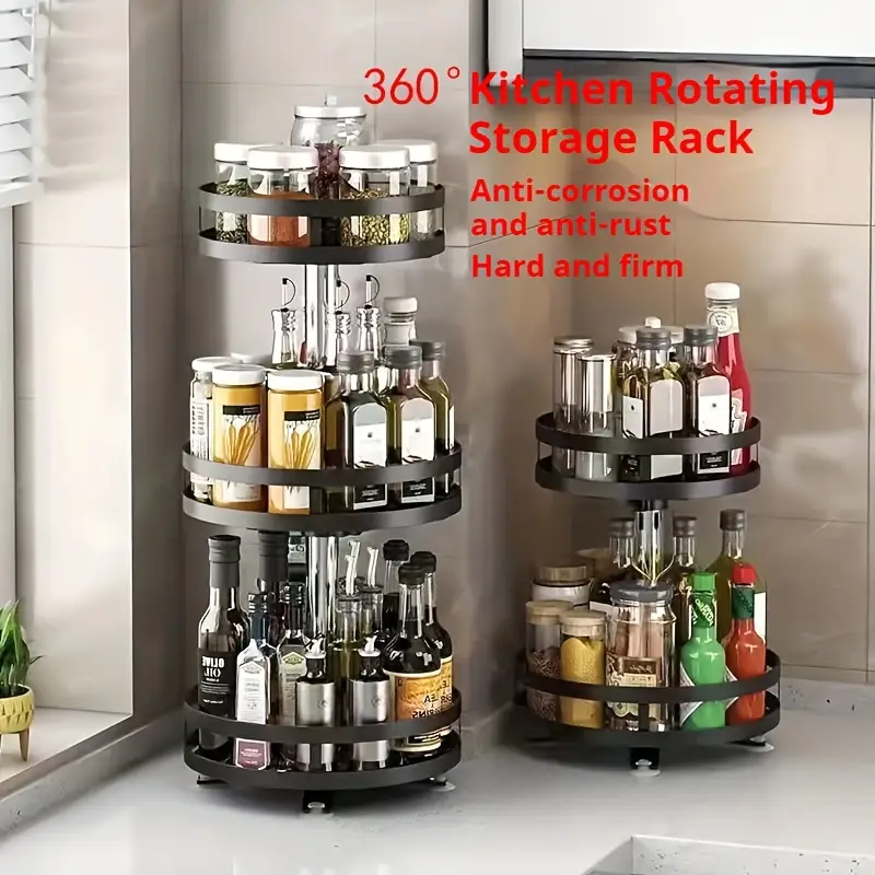 rotatable   kitchen storage rack seasoning storage storage rack storage   salt sauce vinegar spice jar rack details 1