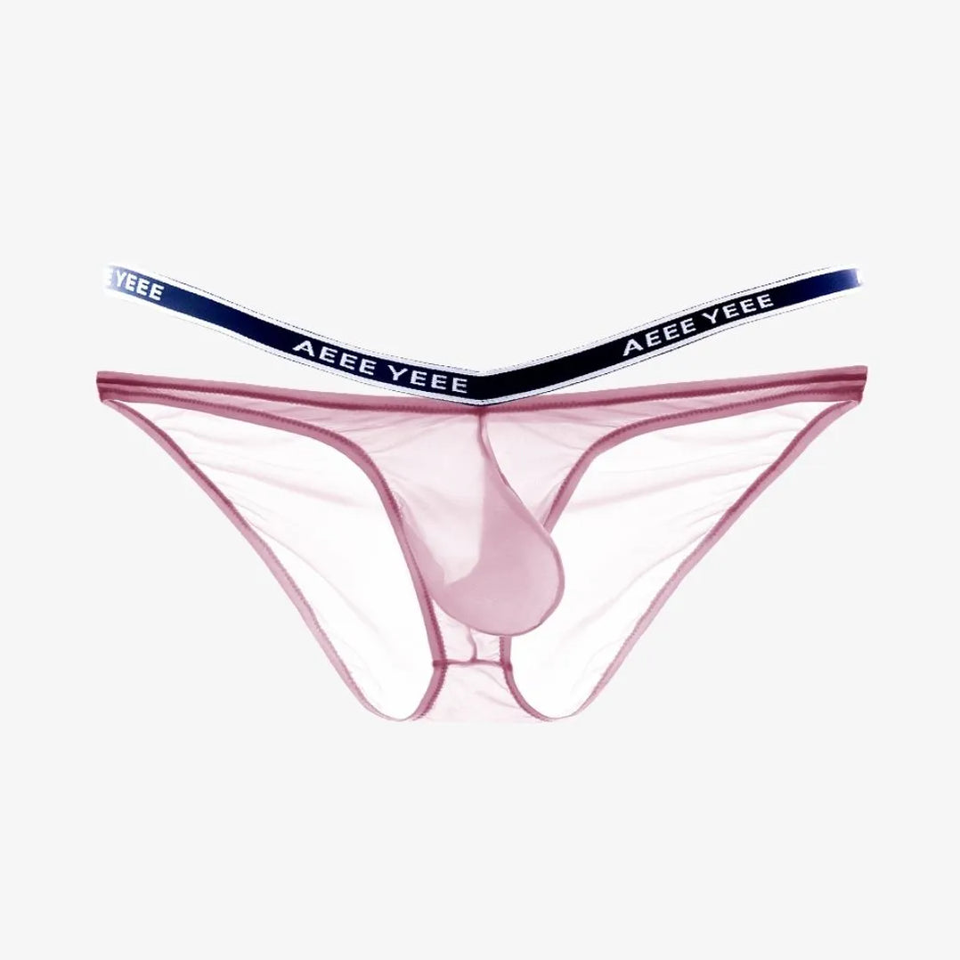 Sexy big pouch side hollow ice silk ultra-thin briefs