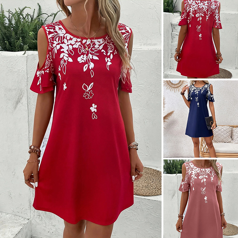 🌼[S-5XL]Floral Print Midi Dress with Cut-Out Sleeves
