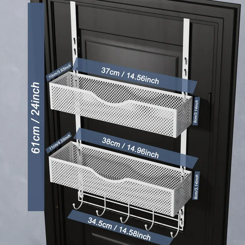 1pc over the door hanging organizer door back coat rack with hooks 2 mesh baskets back of door storage organizer for bathroom bedroom kitchen office etc space saving details 1