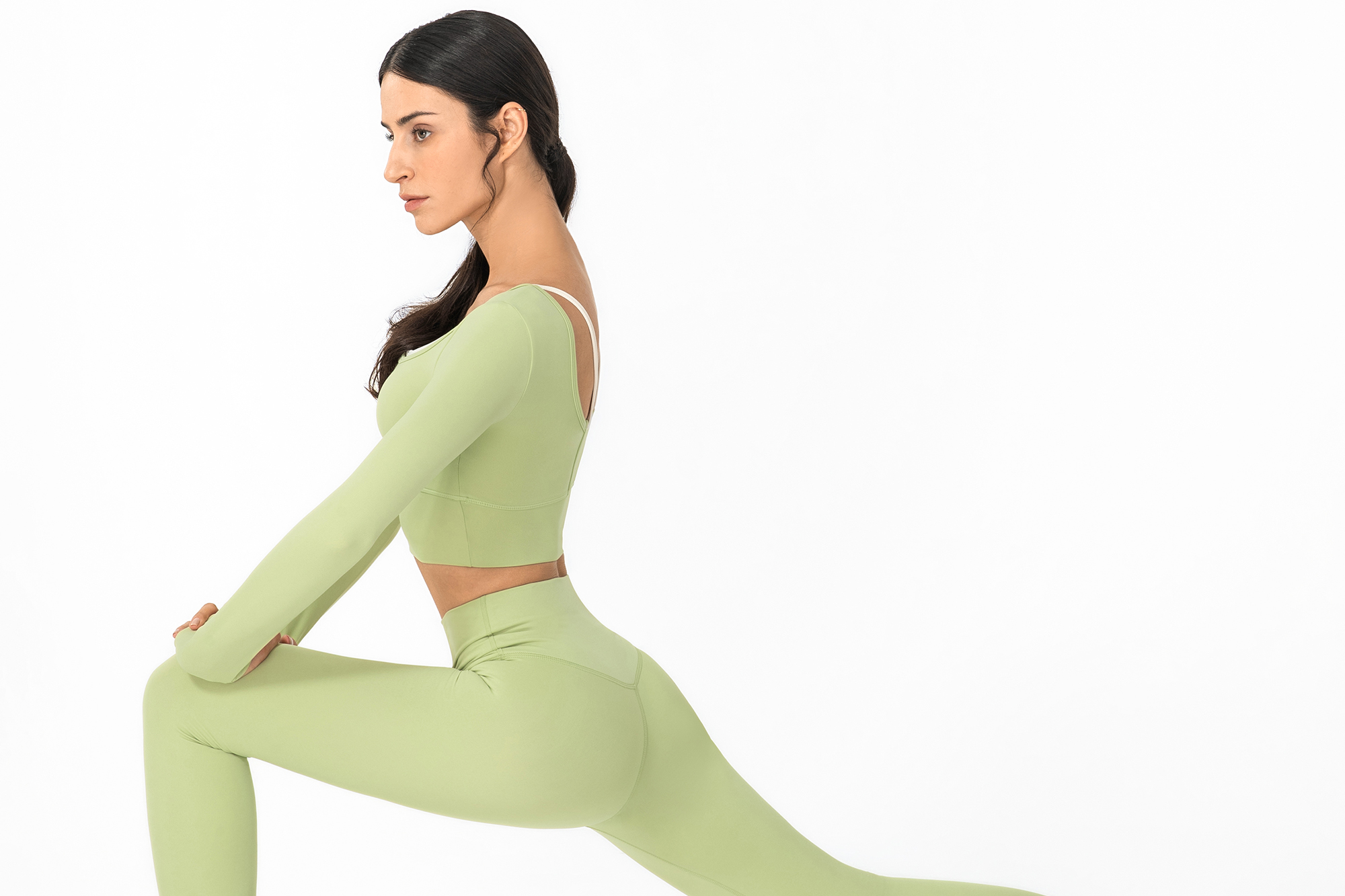 Hergymclothing green yoga shirts with thumb holes and green yoga leggings