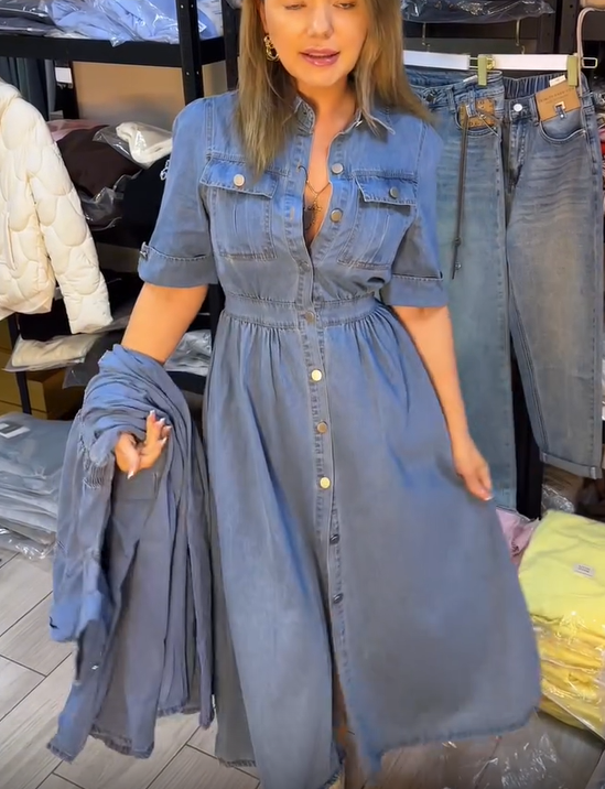 Fashion Lapel Denim Dress