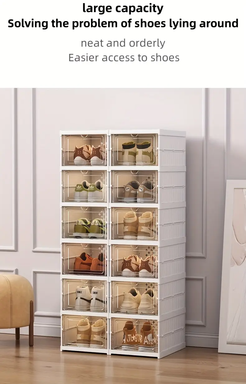 6 layer foldable shoe box foldable shoe rack collapsible storage box   to15 free standing bins stackable plastic tote with lids organizing installation free clear dustproof 6 layers closet organization systems closet organizers and storage details 5