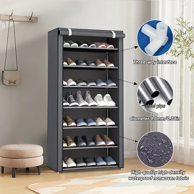 versatile 6 8 10 tier shoe organizer with dustproof cover easy assembly portable storage for 27 35 pairs of sneakers high heels boots ideal for entryway details 7