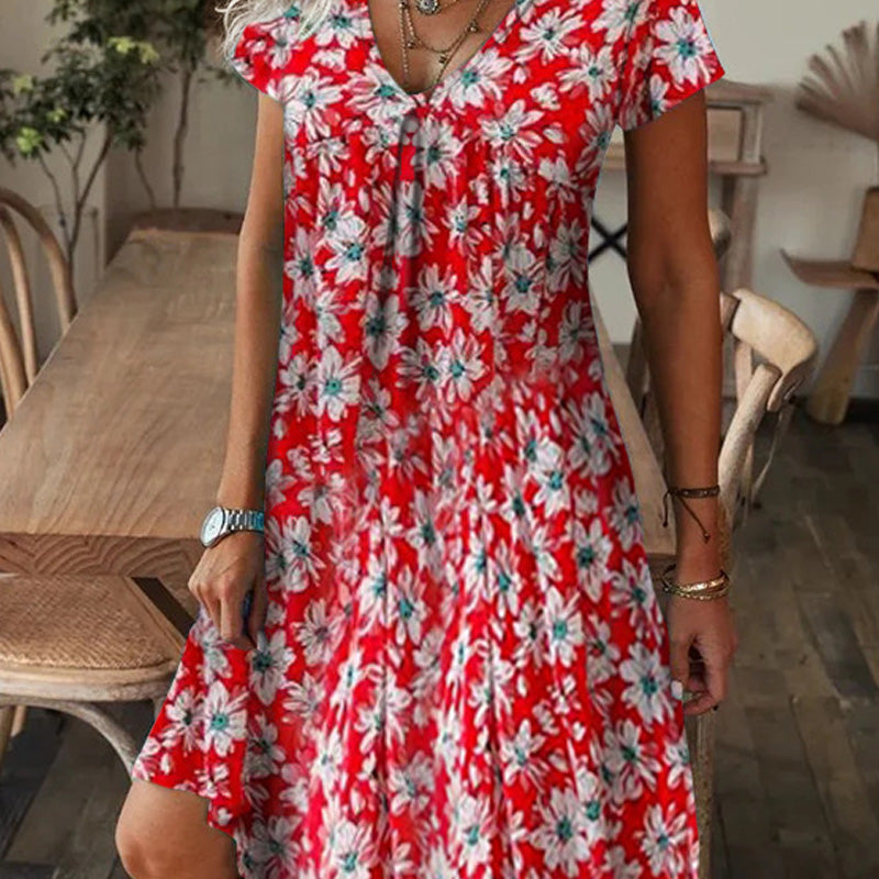 [S-5XL]🌺Women's Elegant Floral Print V-Neck Long Dress